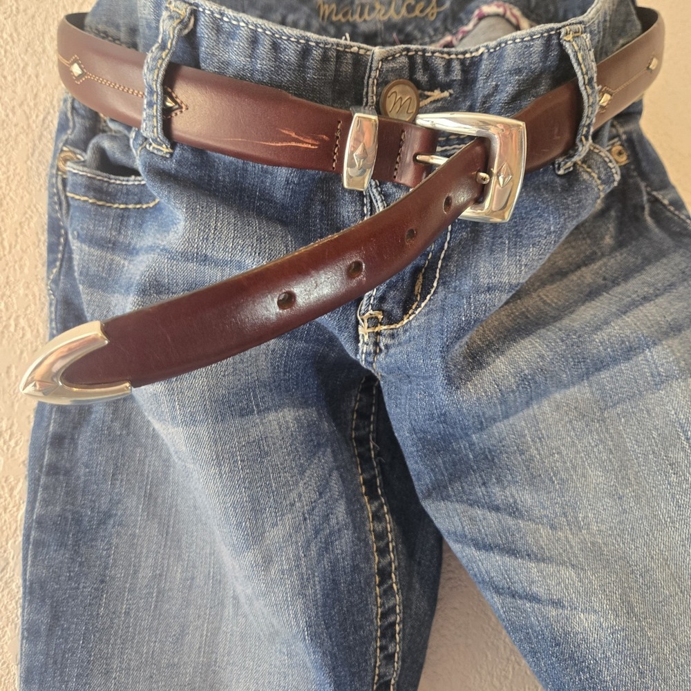 Brighton Leather Belt Sz 36 Brown Western Concho‎ Silver Buckle Boho Rodeo Flaw - Picture 4 of 16